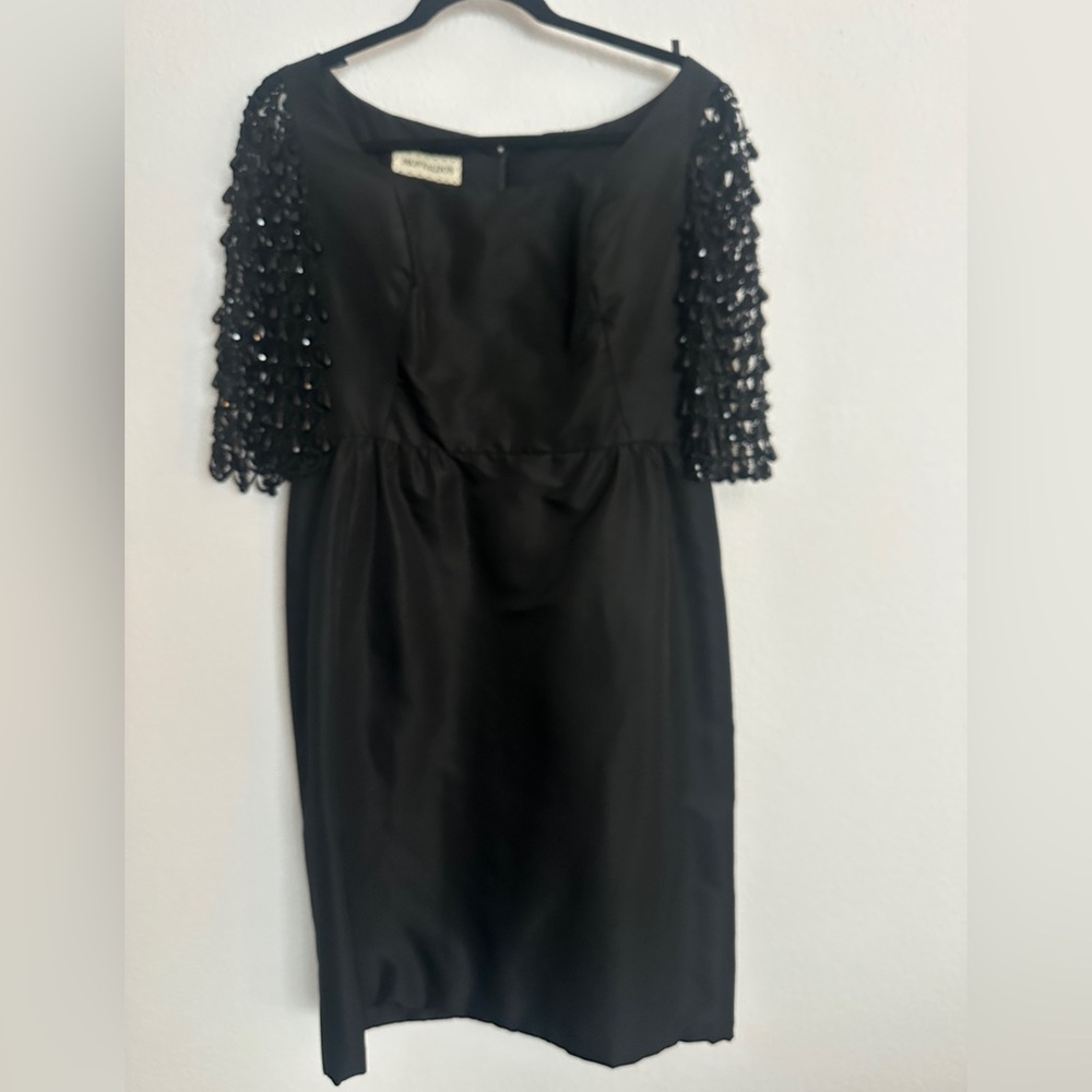 Vintage MONTALDOS black beaded sleeves formal dress L